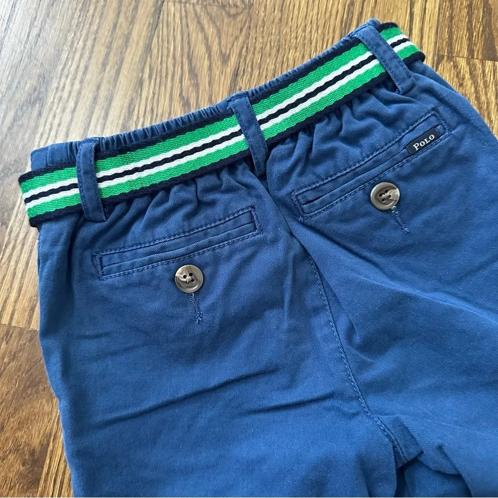 Ralph Lauren navy blue chino pants with double loop belt, size 18M